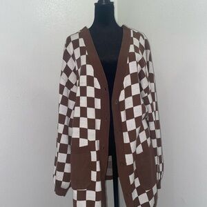 Forever 21 Brown and White Checkered Cardigan